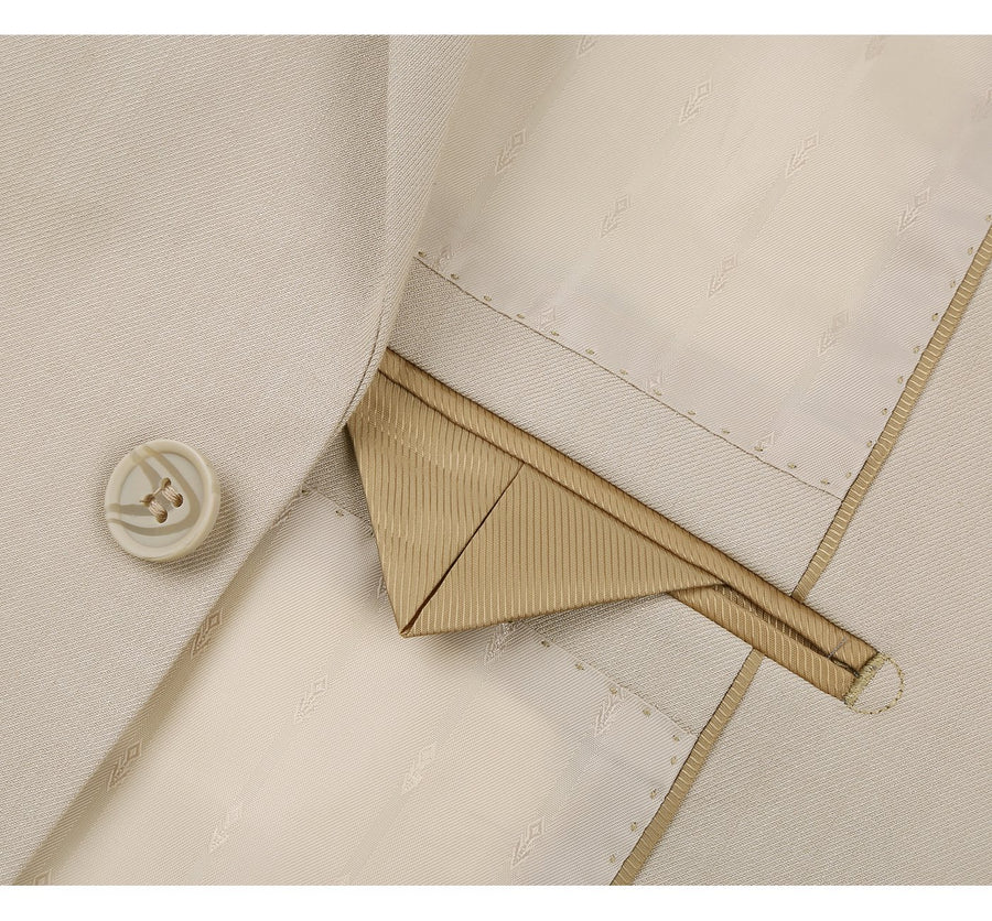 Men's Two-Button Classic Fit Suit Polyester Viscose Blend Tan – Morval