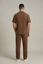 Men's Two-Piece Set Textured Stripe Shirt and Drawstring Trousers