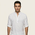 Band collar long sleeve shirt — On Model - Upper Body | Generated by Modelize