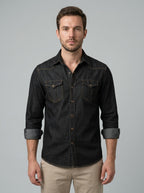 Long-sleeve denim shirt — On Model - Upper Body | Generated by Modelize