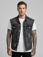 Sleeveless denim vest — On Model - Upper Body | Generated by Modelize