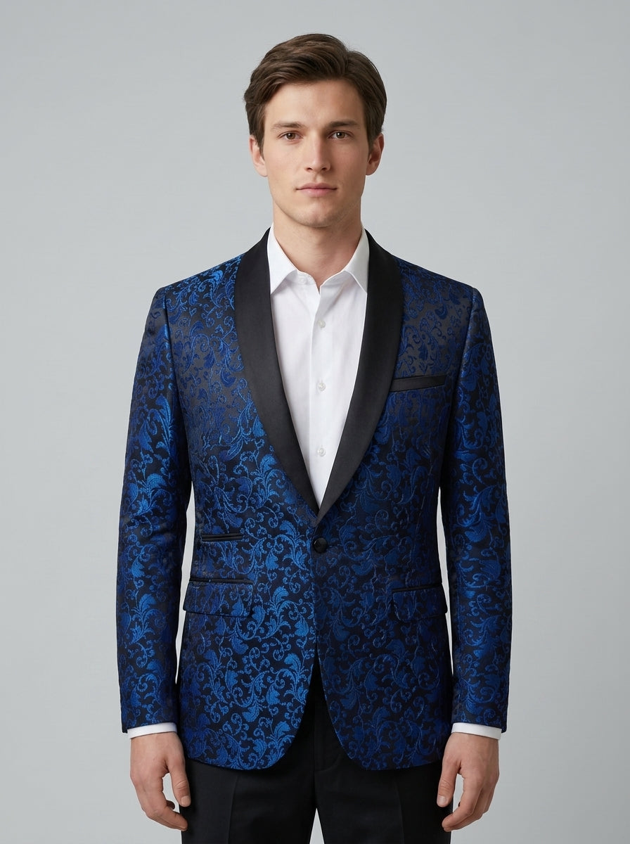Embroidered Tuxedo Blazer — On Model - Upper Body | Generated by Modelize