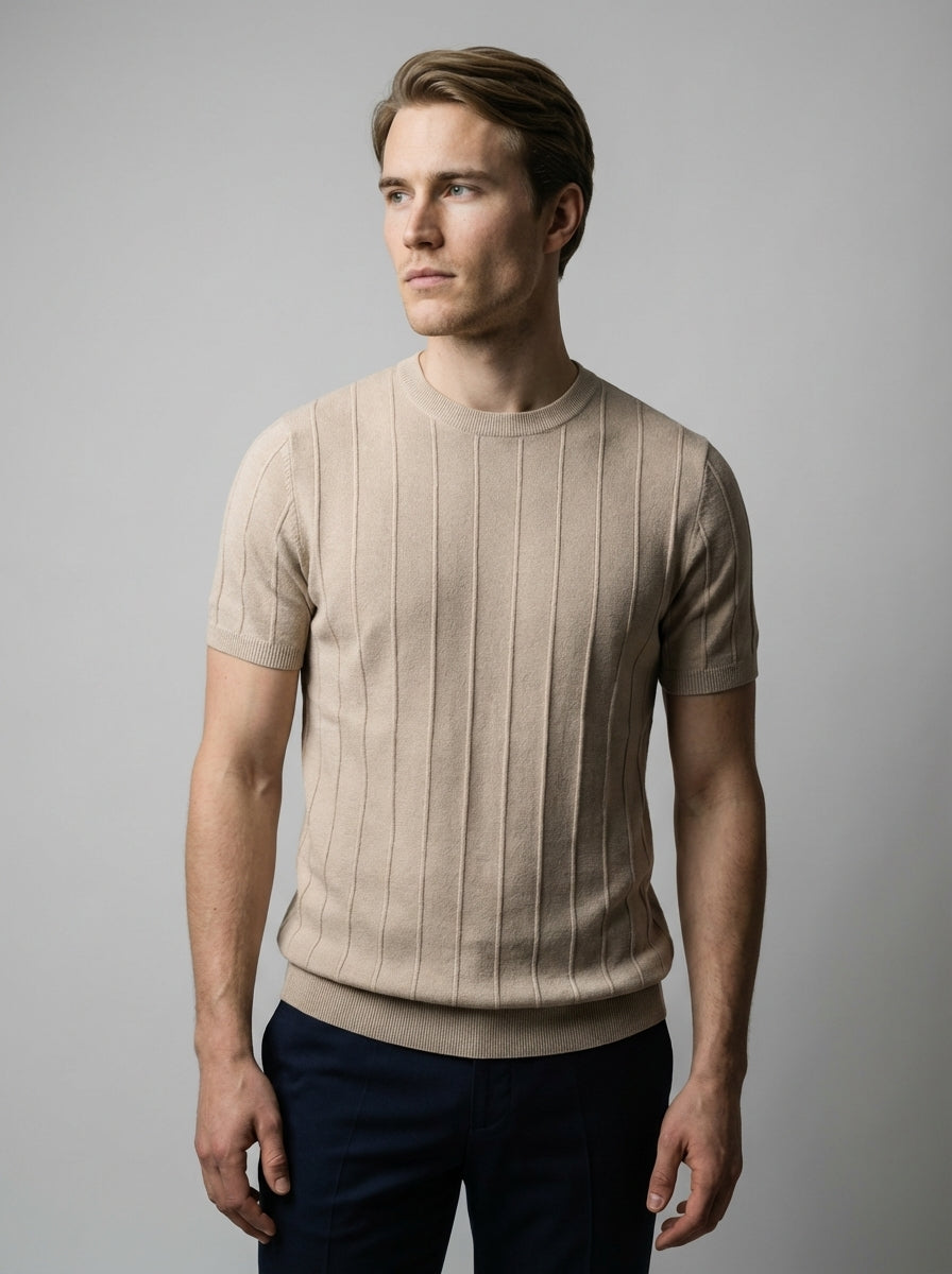 Ribbed Crew Neck Tee Slim Fit Vertical Knit – Waldo