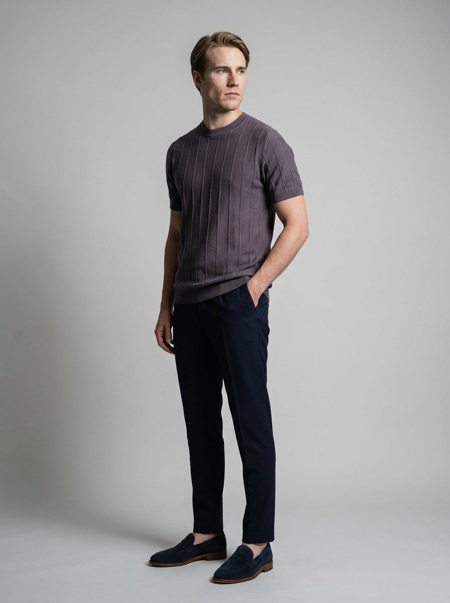 Ribbed Crew Neck Tee Slim Fit Vertical Knit – Waldo