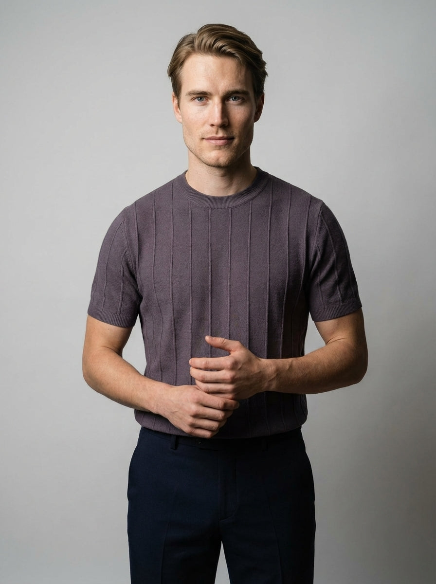 Ribbed Crew Neck Tee Slim Fit Vertical Knit – Waldo
