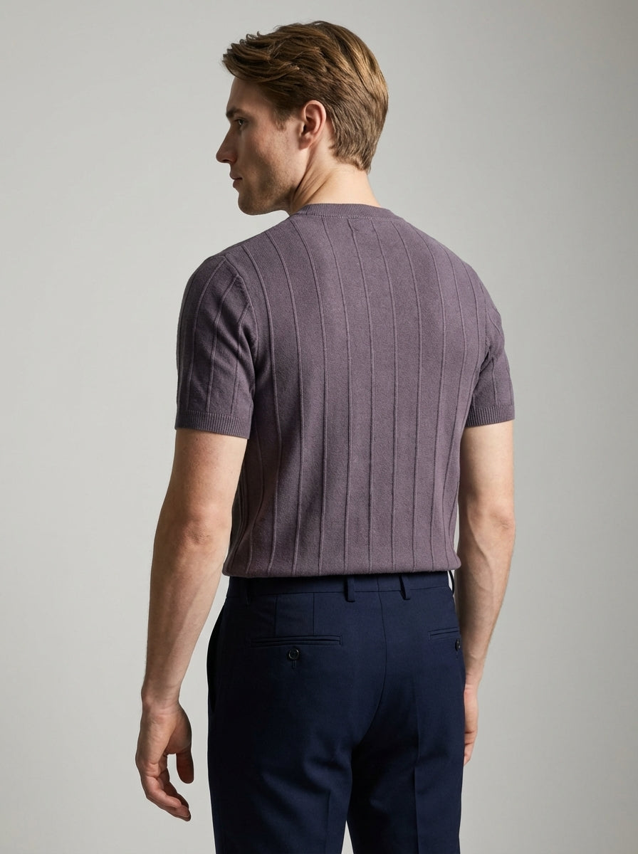 Ribbed Crew Neck Tee Slim Fit Vertical Knit – Waldo