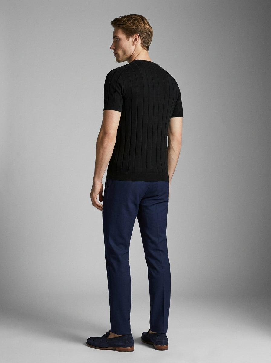 Ribbed Crew Neck Tee Slim Fit Vertical Knit – Waldo