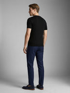 Ribbed Crew Neck Tee Slim Fit Vertical Knit – Waldo