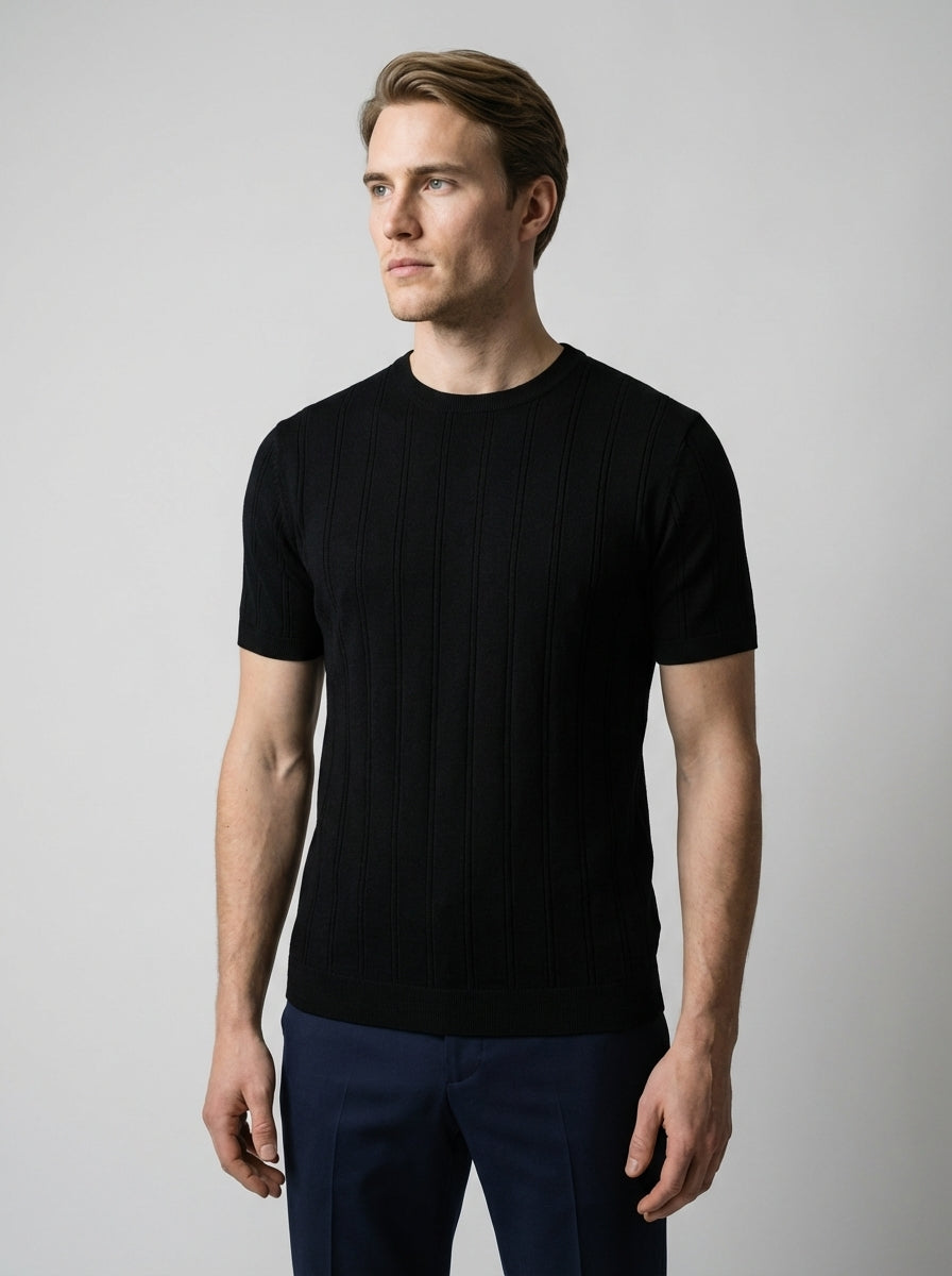 Ribbed Crew Neck Tee Slim Fit Vertical Knit – Waldo