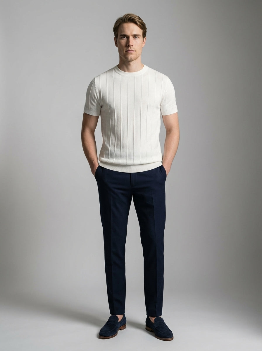 Ribbed Crew Neck Tee Slim Fit Vertical Knit – Waldo