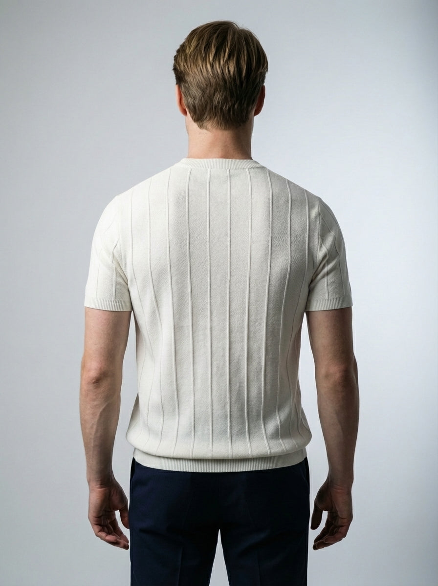 Ribbed Crew Neck Tee Slim Fit Vertical Knit – Waldo