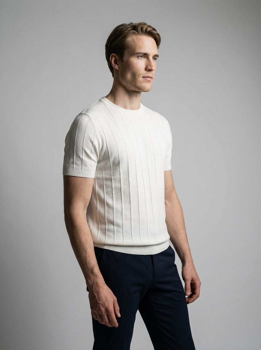 Ribbed Crew Neck Tee Slim Fit Vertical Knit – Waldo