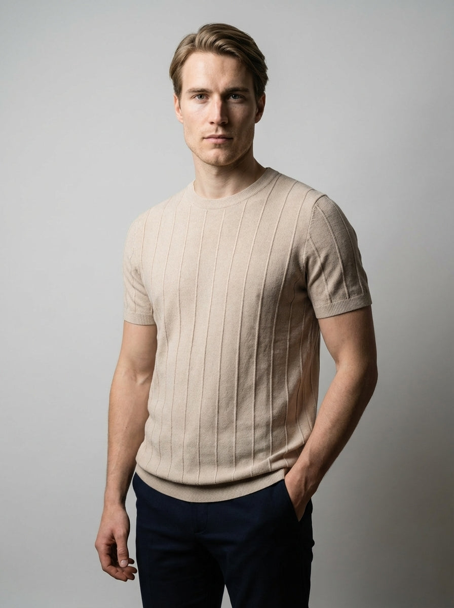 Ribbed Crew Neck Tee Slim Fit Vertical Knit – Waldo