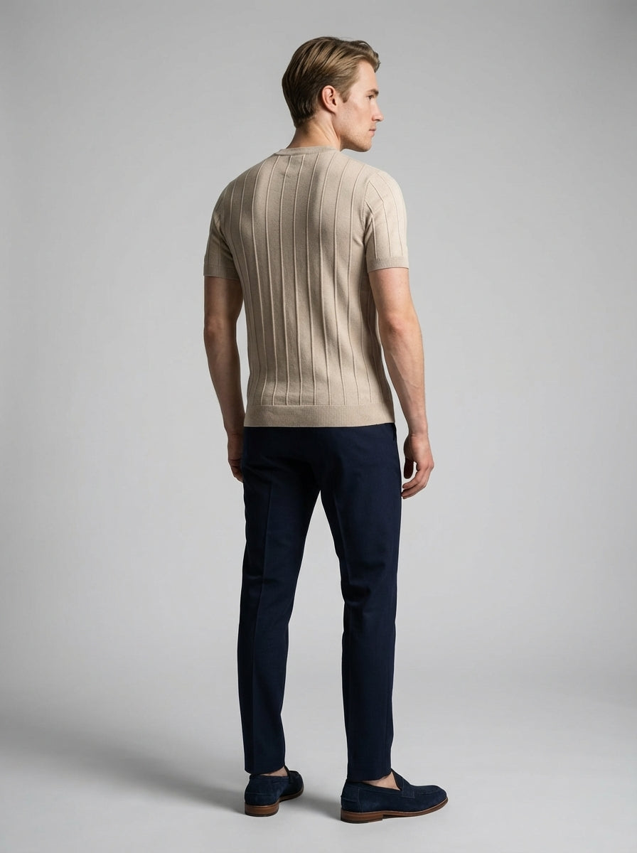Ribbed Crew Neck Tee Slim Fit Vertical Knit – Waldo