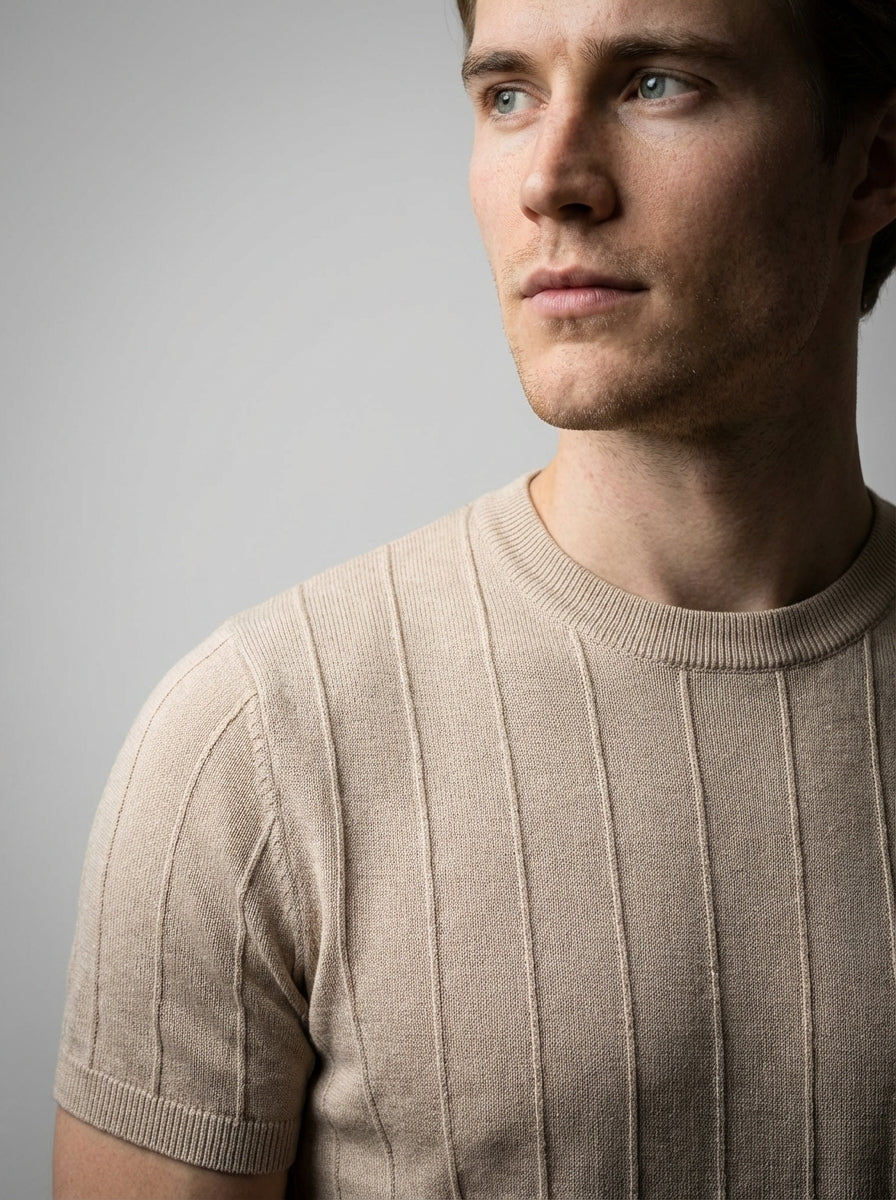 Ribbed Crew Neck Tee Slim Fit Vertical Knit – Waldo
