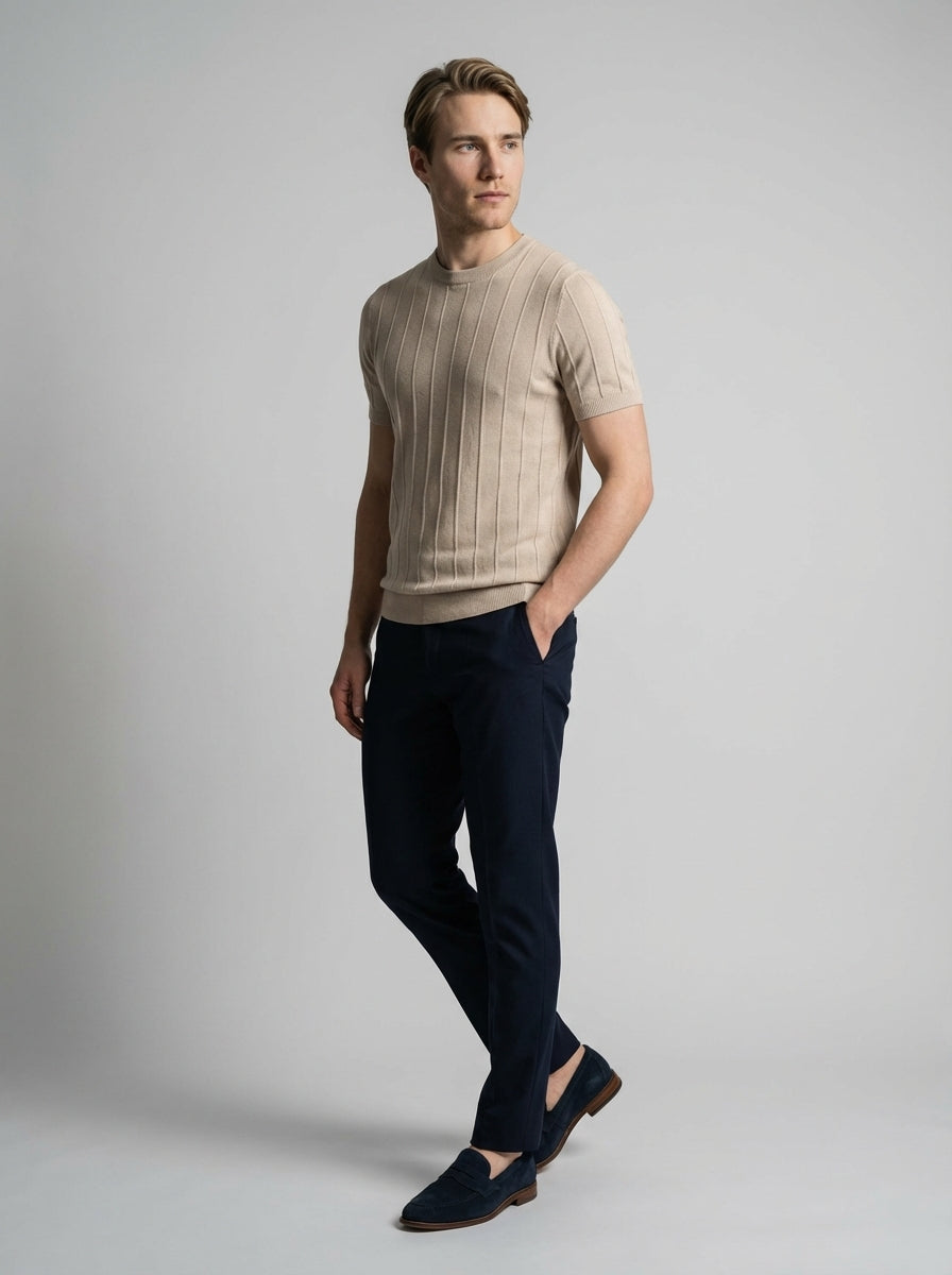 Ribbed Crew Neck Tee Slim Fit Vertical Knit – Waldo
