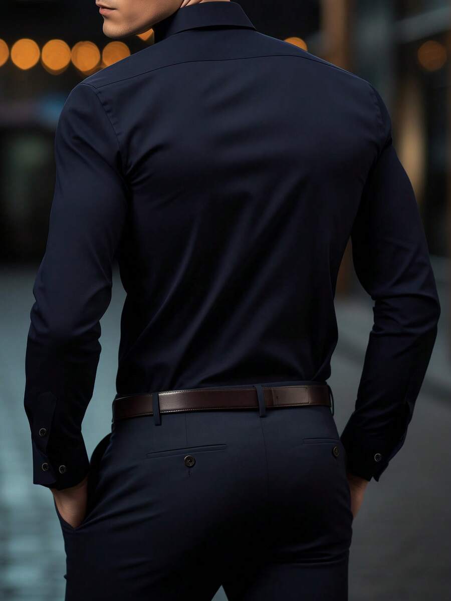 Shirt Shop Stand Collar Button-Up Long Sleeve Polyester Stretch – Marvo