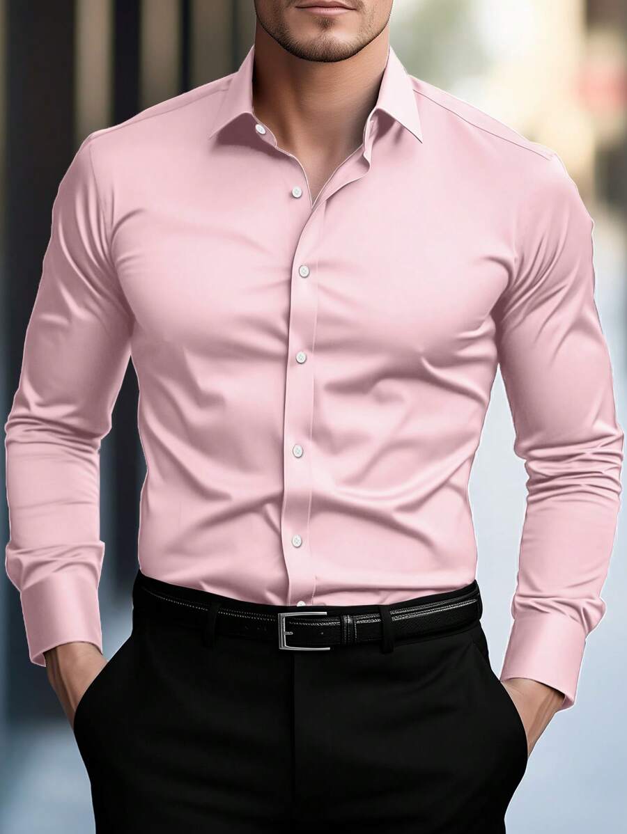 Shirt Shop Stand Collar Button-Up Long Sleeve Polyester Stretch – Marvo