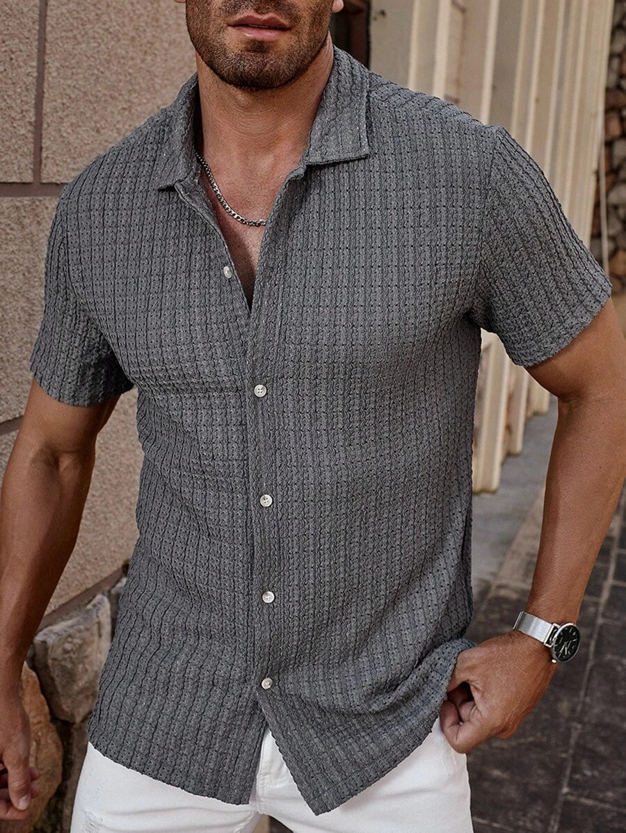 Shirt Shop Textured Mesh Cuban Collar Short Sleeve Shirt – Ralven