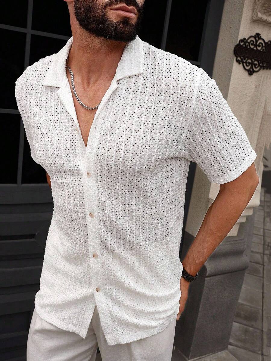 Shirt Shop Textured Mesh Cuban Collar Short Sleeve Shirt – Ralven
