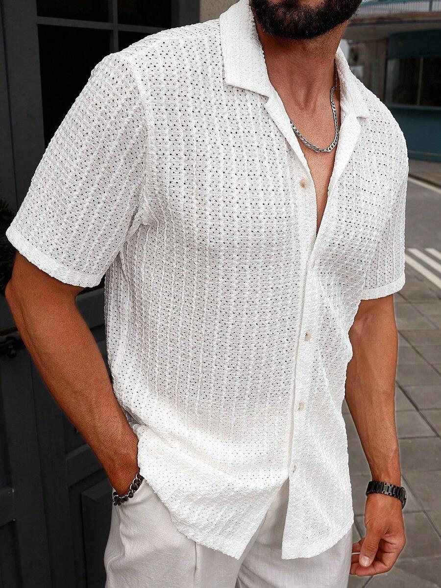 Shirt Shop Textured Mesh Cuban Collar Short Sleeve Shirt – Ralven