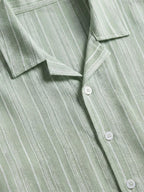 Striped Linen-Look Shirt Shop Band Collar Short Sleeve
