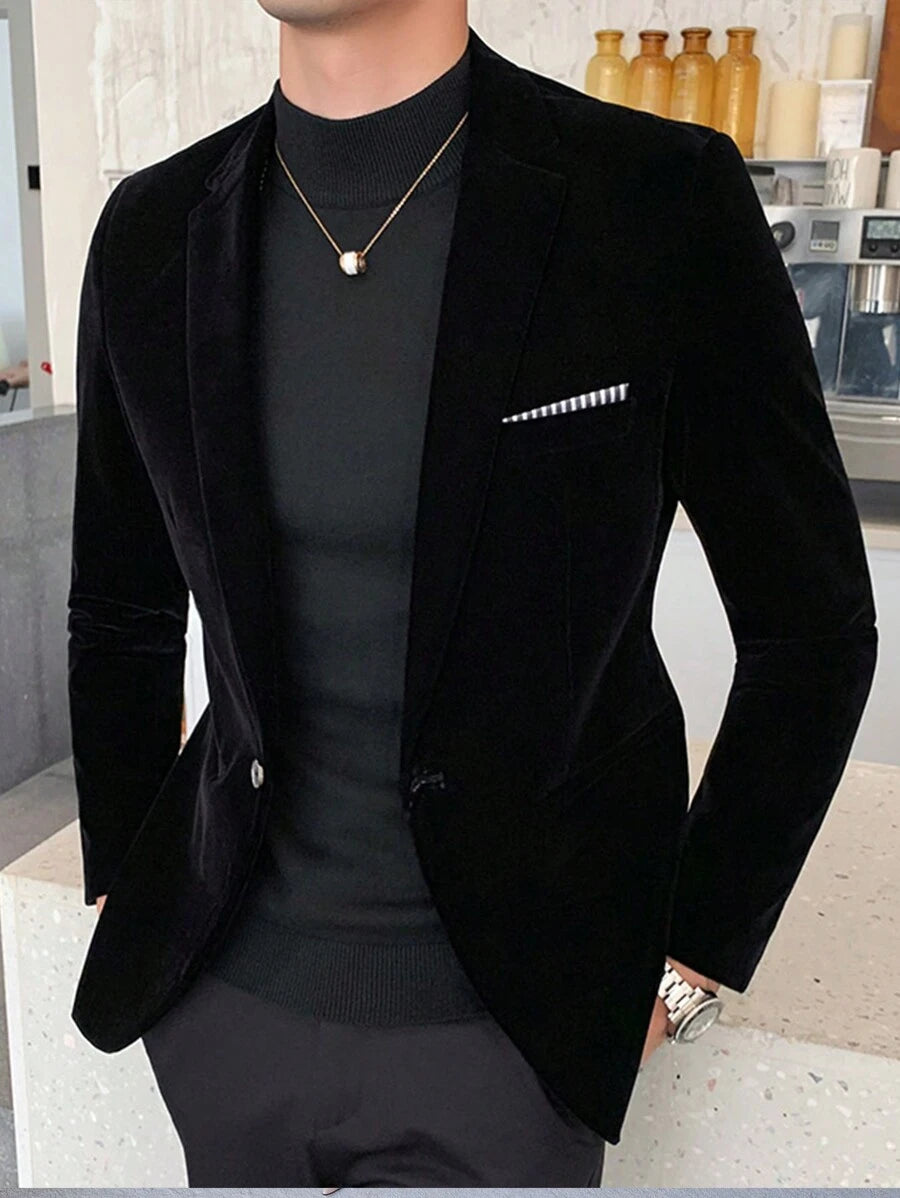 Suit Jacket Mens Velvet Lapel Single-Breasted Polyester – Alvon