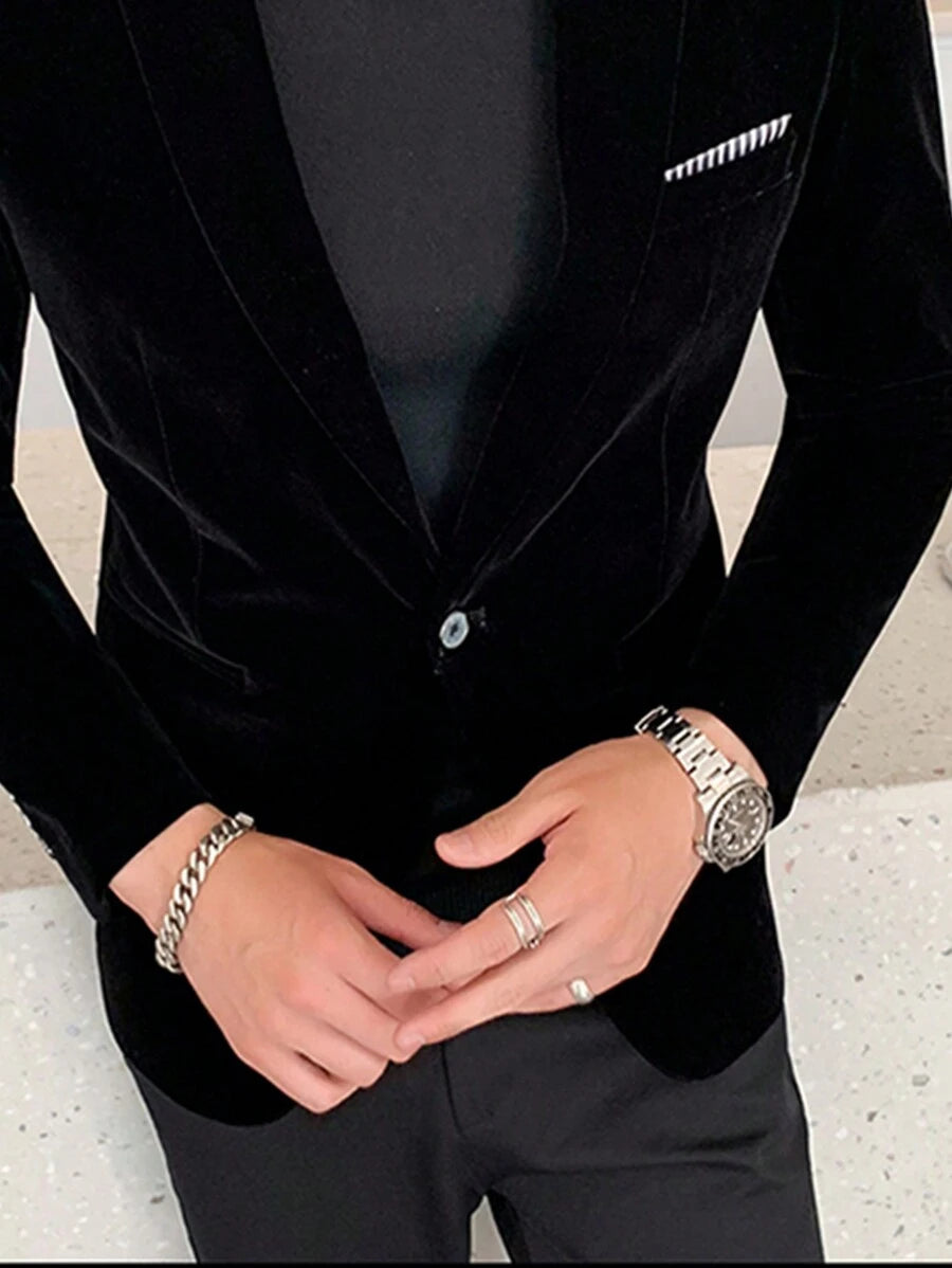 Suit Jacket Mens Velvet Lapel Single-Breasted Polyester – Alvon