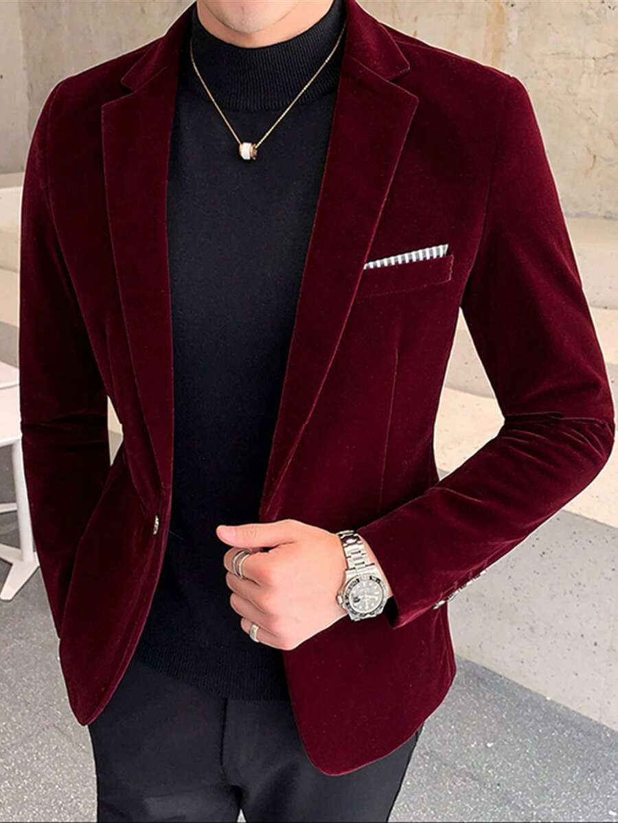 Suit Jacket Mens Velvet Lapel Single-Breasted Polyester – Alvon