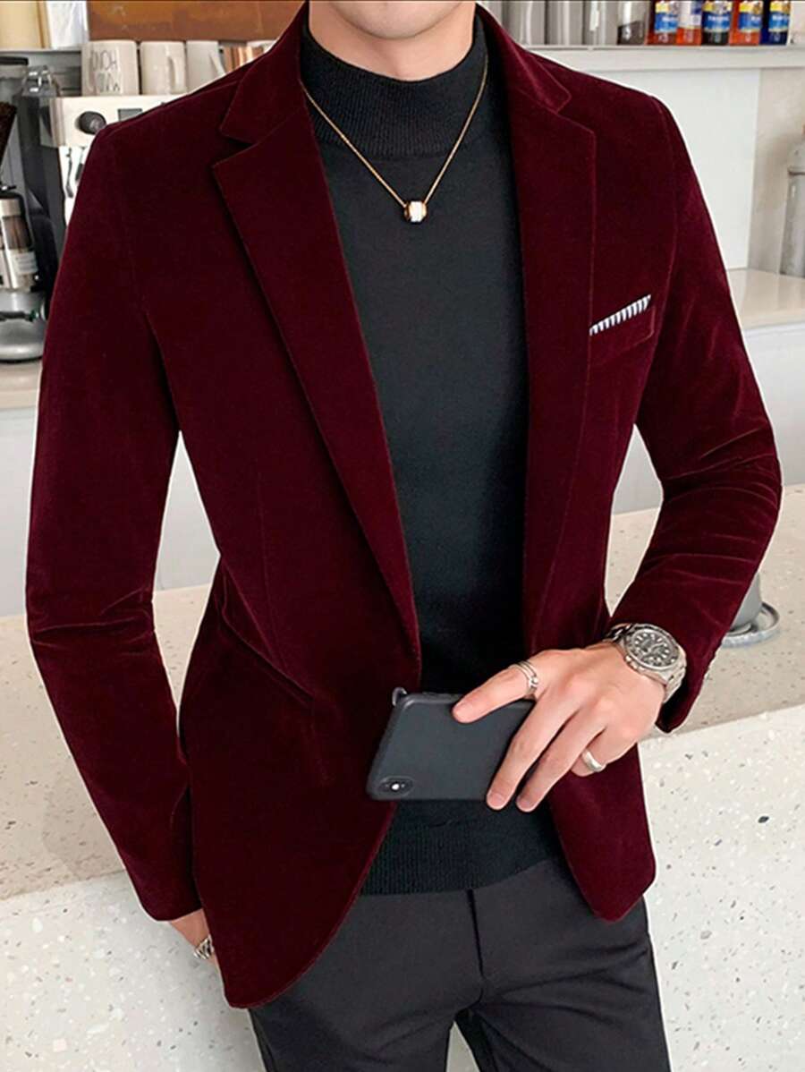 Suit Jacket Mens Velvet Lapel Single-Breasted Polyester – Alvon