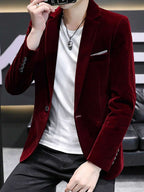 Suit Jacket Mens Velvet Lapel Single-Breasted Polyester – Alvon