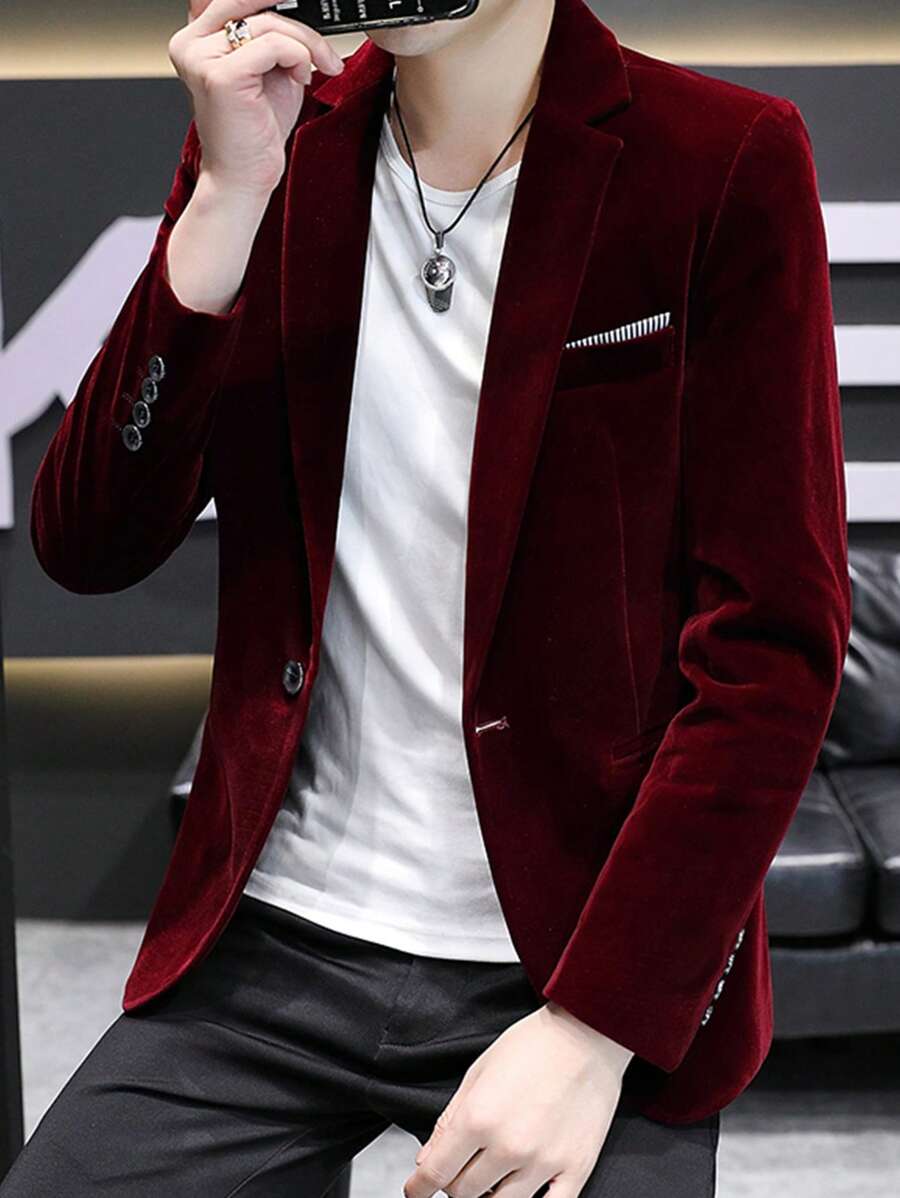 Suit Jacket Mens Velvet Lapel Single-Breasted Polyester – Alvon