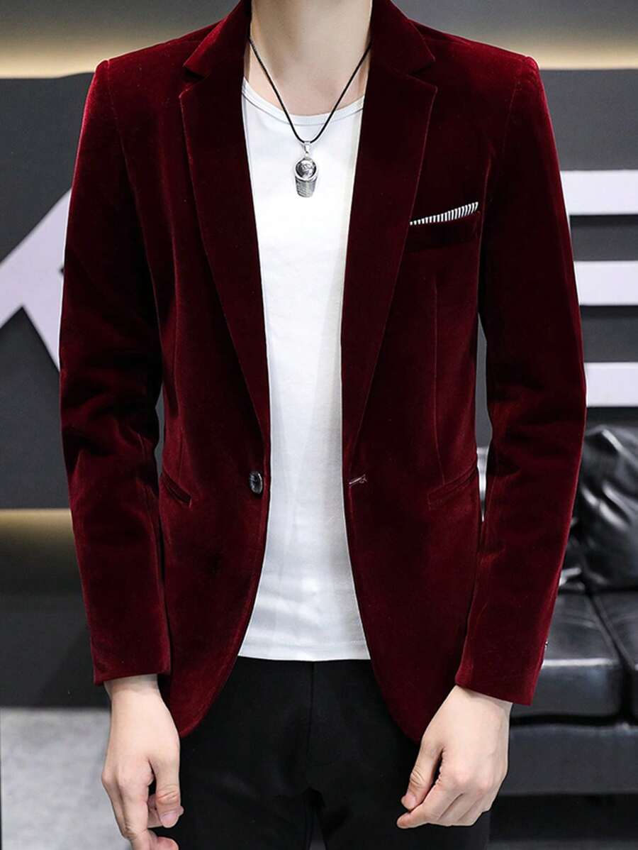 Suit Jacket Mens Velvet Lapel Single-Breasted Polyester – Alvon