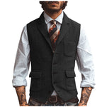 Model wearing herringbone notch lapel suit vest in black – TARLANO