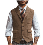 Suit Men Herringbone Wool Blend Vest Notch Lapel Single Breasted – Garno