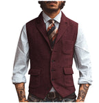 Suit Men Herringbone Wool Blend Vest Notch Lapel Single Breasted – Garno