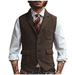 Suit Men Herringbone Wool Blend Vest Notch Lapel Single Breasted – Garno