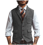 Suit Men Herringbone Wool Blend Vest Notch Lapel Single Breasted – Garno