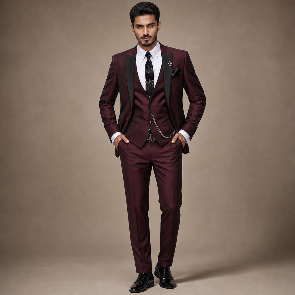3-Piece Men's Suit Set Blazer Waistcoat Trousers in Burgundy – Tarlano Premium Menswear