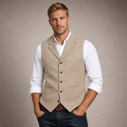 Herringbone Tweed Waistcoat Adjustable Back Strap Beige – Product Photo