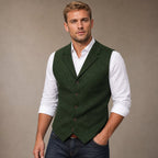 Herringbone Tweed Waistcoat Adjustable Back Strap in Green – Tarlano Premium Menswear