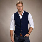 Herringbone Tweed Waistcoat Adjustable Back Strap in Navy – Tarlano Premium Menswear