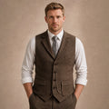 Herringbone Waistcoat Tailored Lapel Chain Detail Coffee – Product Photo