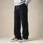 Cargo Pants Stretch Waist Multi-Pocket Black – Side Angle View