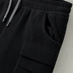 Cargo Pants Stretch Waist Multi-Pocket Black – Fabric and Detail Close-Up