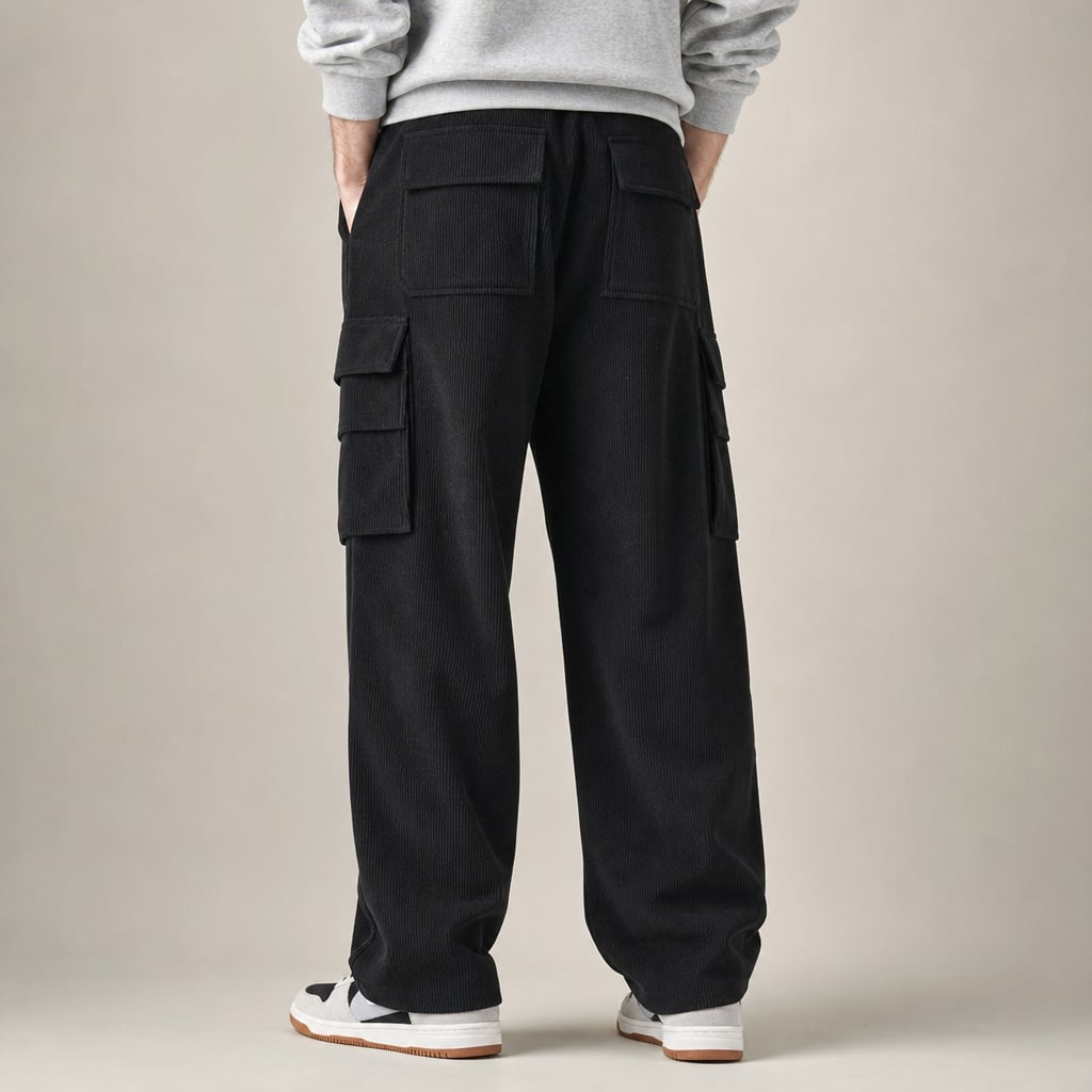 Cargo Pants Stretch Waist Multi-Pocket Black – Full Look