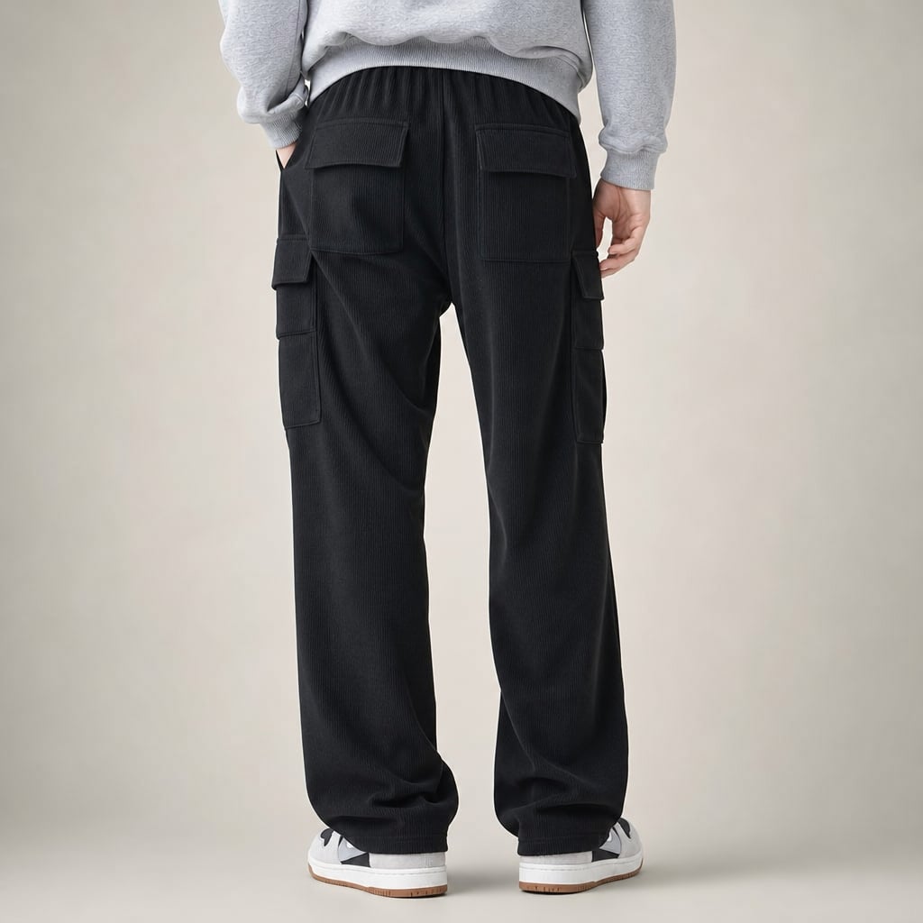 Cargo Pants Stretch Waist Multi-Pocket Black – Full Look