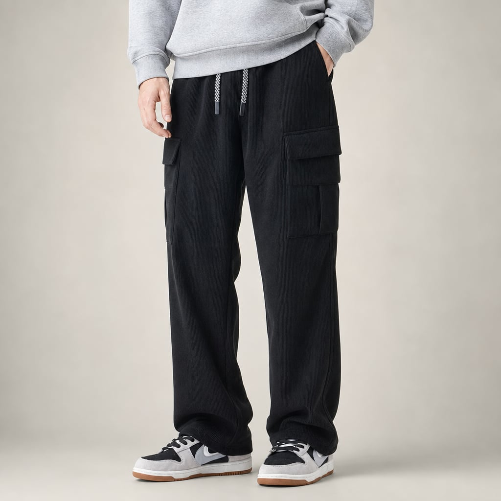 Cargo Pants Stretch Waist Multi-Pocket Black – Product Photo