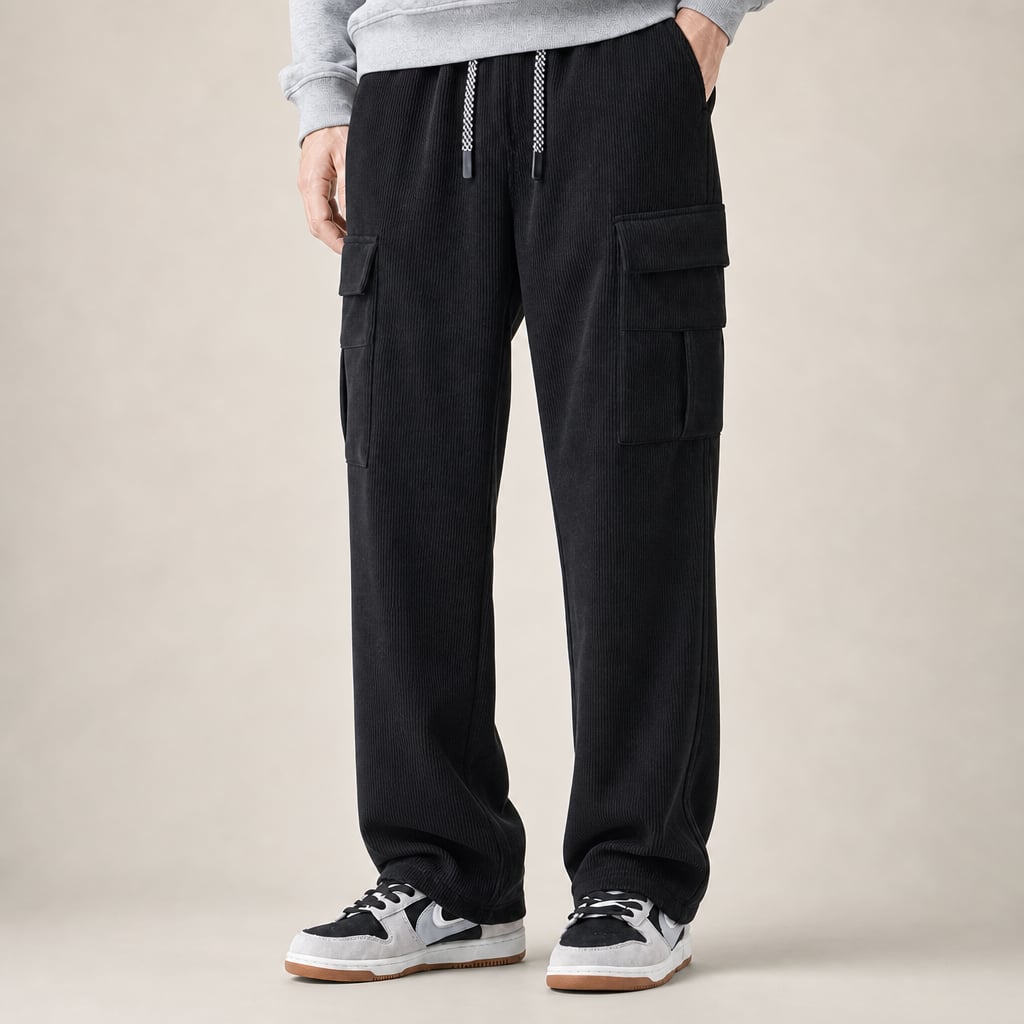 Cargo Pants Stretch Waist Multi-Pocket Black – Product Photo