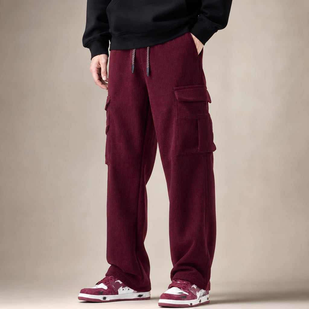 Cargo Pants Stretch Waist Multi-Pocket in Burgundy – Tarlano Premium Menswear